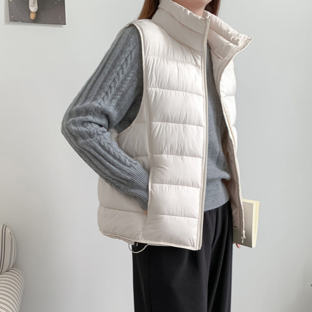 Women's Stylish Puffer Cotton Vest with Stand Collar - LeeHT