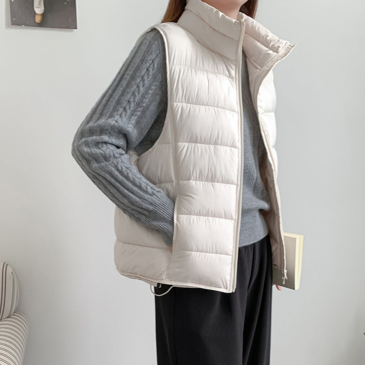 Women's Stylish Puffer Cotton Vest with Stand Collar - LeeHT