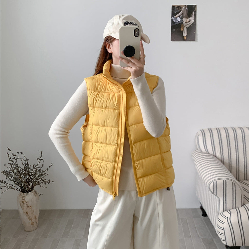 Women's Stylish Puffer Cotton Vest with Stand Collar - LeeHT