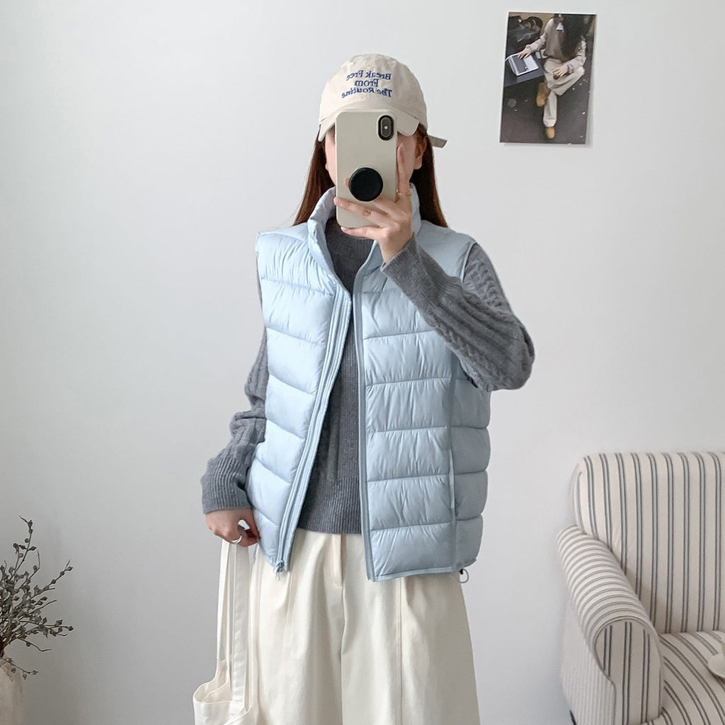 Women's Stylish Puffer Cotton Vest with Stand Collar - LeeHT