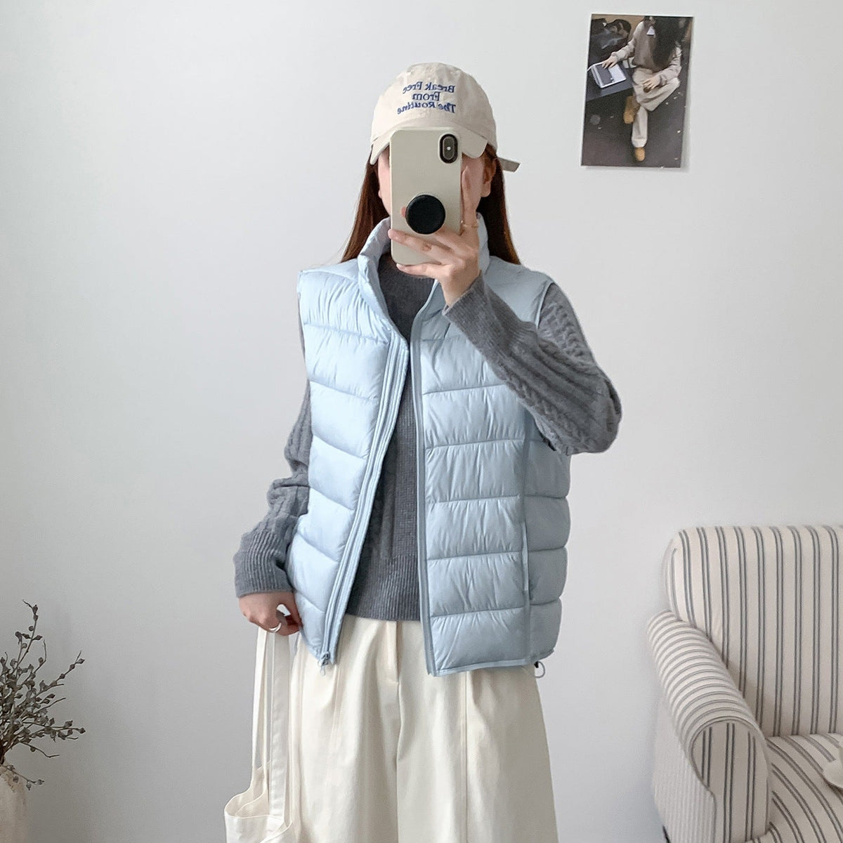 Women's Stylish Puffer Cotton Vest with Stand Collar - LeeHT