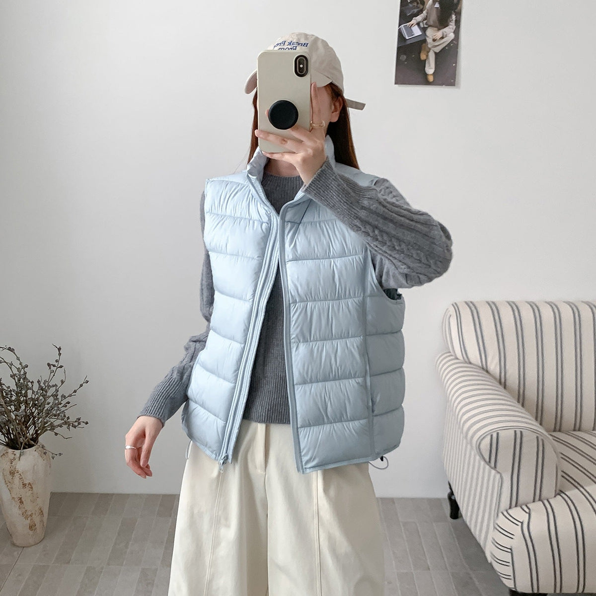 Women's Stylish Puffer Cotton Vest with Stand Collar - LeeHT