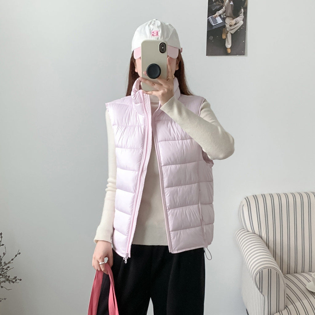 Women's Stylish Puffer Cotton Vest with Stand Collar - LeeHT