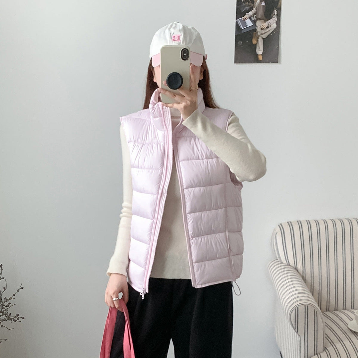 Women's Stylish Puffer Cotton Vest with Stand Collar - LeeHT