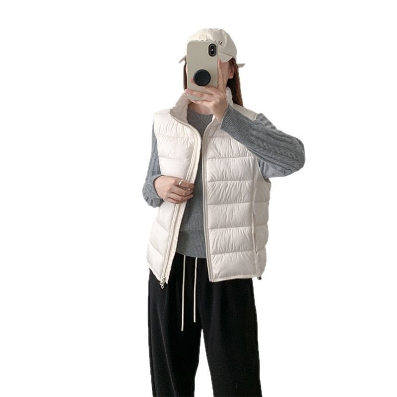 Women's Stylish Puffer Cotton Vest with Stand Collar - LeeHT