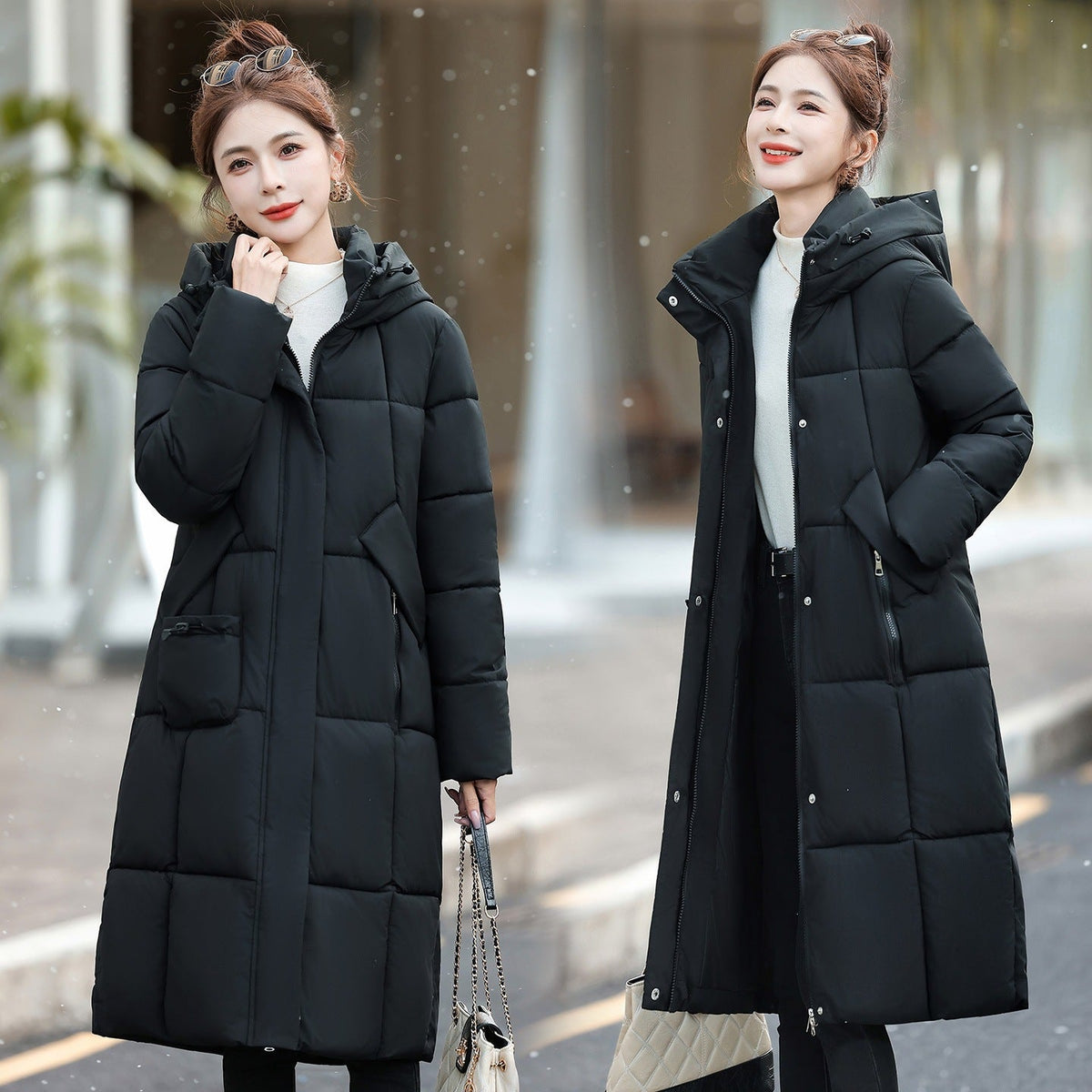 Women's Thickened Cotton-Padded Jacket Slim Fit Knee-Length Winter Coat - LeeHT