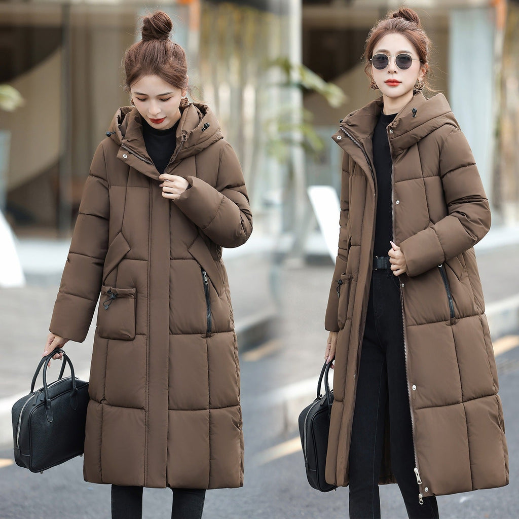 Women's Thickened Cotton-Padded Jacket Slim Fit Knee-Length Winter Coat - LeeHT