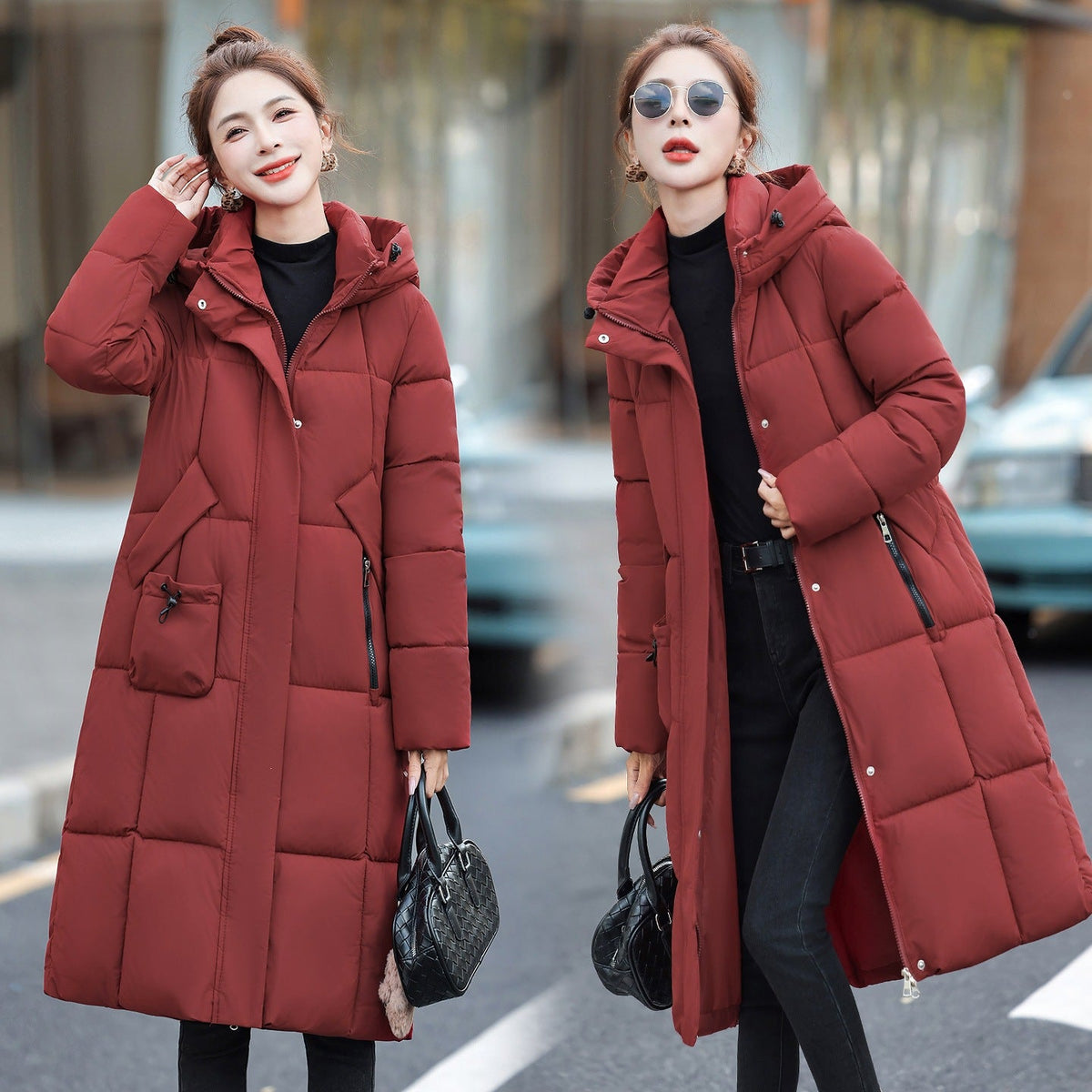 Women's Thickened Cotton-Padded Jacket Slim Fit Knee-Length Winter Coat - LeeHT
