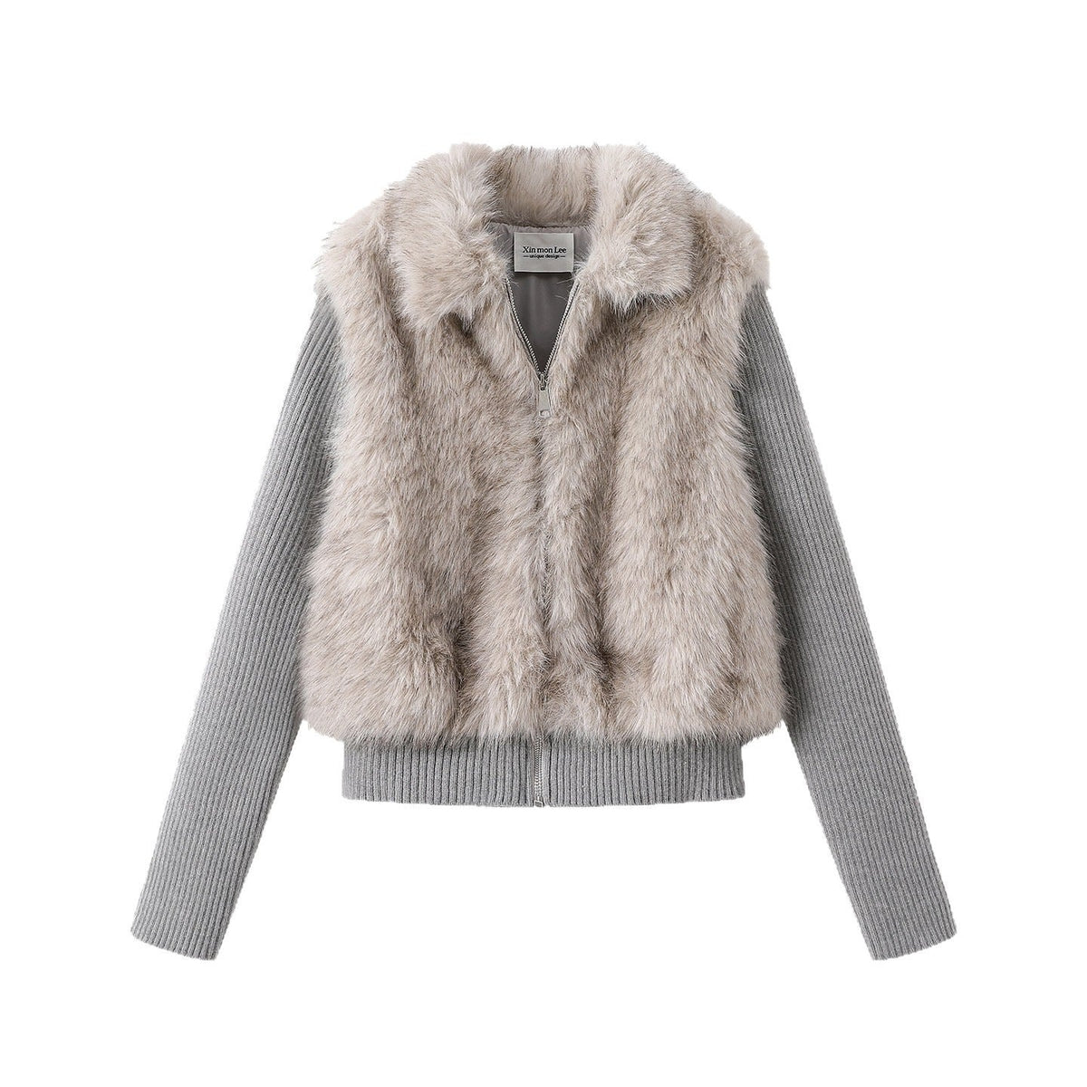 Women's Trendy Eco-Friendly Faux Fur Cropped Jacket with Detachable Knit Sleeves - LeeHT