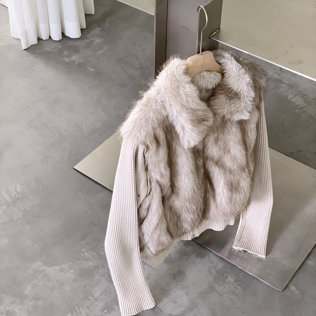 Women's Trendy Eco-Friendly Faux Fur Cropped Jacket with Detachable Knit Sleeves - LeeHT