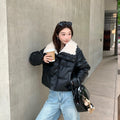 Women's Winter Fleece Lapel Padded Jacket, Protein Leather Feel Splicing Thickened Warm Coat - LeeHT