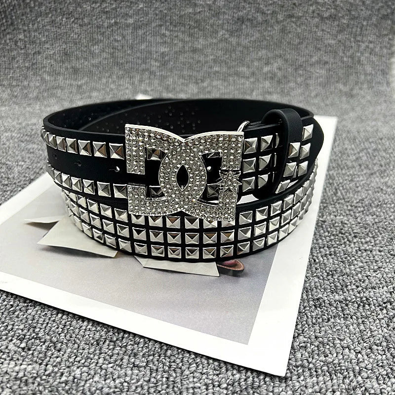 Y2K Waist Belt Luxury Women's Rhinestone Punk Belt, Hot Girl Fashion Studded Leather Embellished Decor, Unique Style - LeeHT