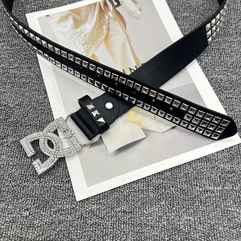 Y2K Waist Belt Luxury Women's Rhinestone Punk Belt, Hot Girl Fashion Studded Leather Embellished Decor, Unique Style - LeeHT