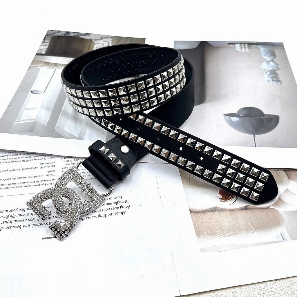 Y2K Waist Belt Luxury Women's Rhinestone Punk Belt, Hot Girl Fashion Studded Leather Embellished Decor, Unique Style - LeeHT