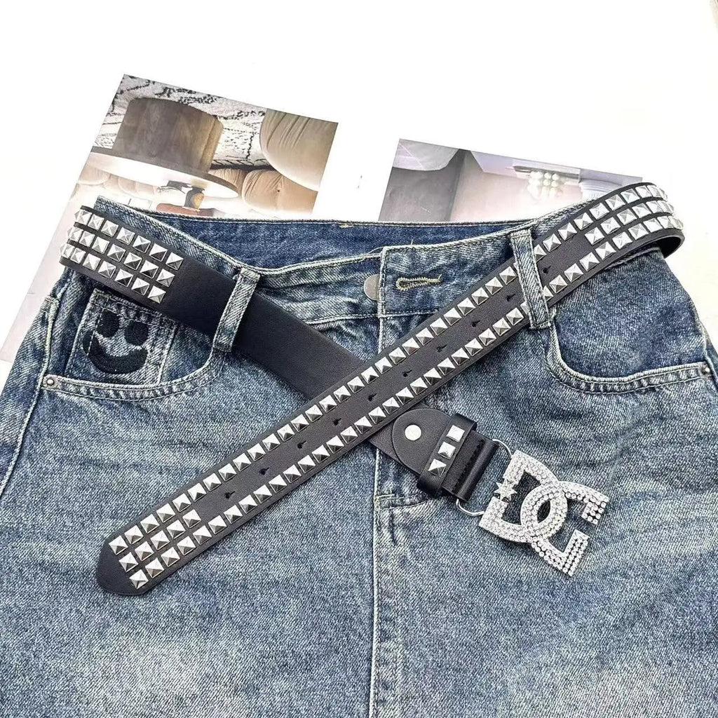 Y2K Waist Belt Luxury Women's Rhinestone Punk Belt, Hot Girl Fashion Studded Leather Embellished Decor, Unique Style - LeeHT
